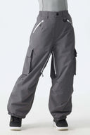 Women's Brown Contrast Zipper Detail Baggy Snow Pants