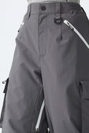 Women's Dark Gray Contrast Zipper Detail Baggy Snow Pants