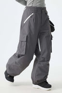Women's Dark Gray Contrast Zipper Detail Baggy Snow Pants