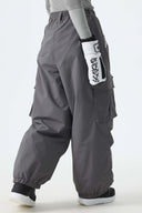 Women's Dark Gray Contrast Zipper Detail Baggy Snow Pants
