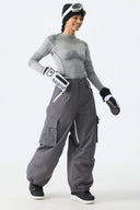 Women's Dark Gray Contrast Zipper Detail Baggy Snow Pants
