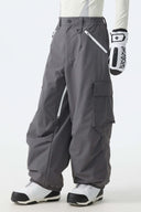 Men's Black Contrast Zipper Detail Baggy Snow Pants