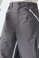 Men's Dark Gray Contrast Zipper Detail Baggy Snow Pants