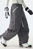 Men's Brown Contrast Zipper Detail Baggy Snow Pants