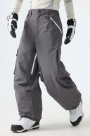 Men's Dark Gray Contrast Zipper Detail Baggy Snow Pants