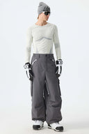 Men's Dark Gray Contrast Zipper Detail Baggy Snow Pants