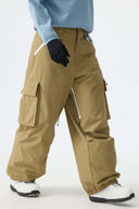 Women's Khaki Contrast Zipper Detail Baggy Snow Pants