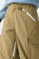 Women's Khaki Contrast Zipper Detail Baggy Snow Pants