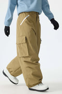 Women's Army Green Contrast Zipper Detail Baggy Snow Pants