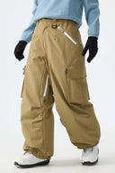 Women's Khaki Contrast Zipper Detail Baggy Snow Pants