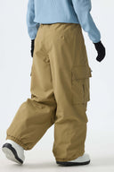 Women's Khaki Contrast Zipper Detail Baggy Snow Pants