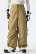 Men's Black Contrast Zipper Detail Baggy Snow Pants