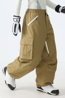 Men's Brown Contrast Zipper Detail Baggy Snow Pants