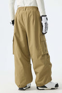 Men's Khaki Contrast Zipper Detail Baggy Snow Pants