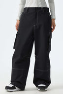 Women's Black Barn Contrast-Stitch Baggy Snow Pants