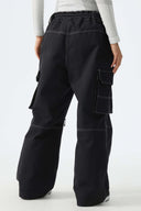Women's Black Barn Contrast-Stitch Baggy Snow Pants