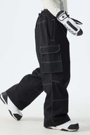 Men's Black Barn Contrast-Stitch Baggy Snow Pants