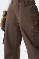 Women's Brown Barn Contrast-Stitch Baggy Snow Pants