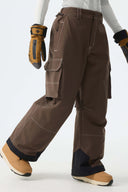 Women's Brown Barn Contrast-Stitch Baggy Snow Pants