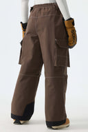 Women's Brown Barn Contrast-Stitch Baggy Snow Pants