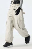 Women's Khaki Thermal Waterproof Utility Cargo Baggy Snow Pants