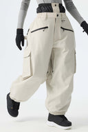 Women's Brown Thermal Waterproof Utility Cargo Baggy Snow Pants