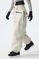 Women's Off White Thermal Waterproof Utility Cargo Baggy Snow Pants