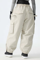 Women's Off White Thermal Waterproof Utility Cargo Baggy Snow Pants