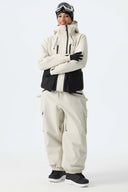 Women's Off White Thermal Waterproof Utility Cargo Baggy Snow Pants