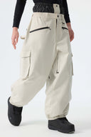 Men's Off White Thermal Waterproof Utility Cargo Baggy Snow Pants