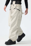 Men's Off White Thermal Waterproof Utility Cargo Baggy Snow Pants