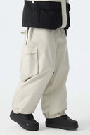 Men's Off White Thermal Waterproof Utility Cargo Baggy Snow Pants
