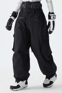 Women's Black Thermal Waterproof Utility Cargo Baggy Snow Pants