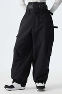 Women's Black Thermal Waterproof Utility Cargo Baggy Snow Pants