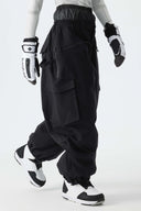 Women's Black Thermal Waterproof Utility Cargo Baggy Snow Pants