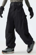 Men's Black Thermal Waterproof Utility Cargo Baggy Snow Pants