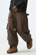 Women's Khaki Thermal Waterproof Utility Cargo Baggy Snow Pants