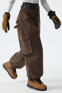 Women's Off White Thermal Waterproof Utility Cargo Baggy Snow Pants