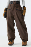 Women's Brown Thermal Waterproof Utility Cargo Baggy Snow Pants