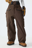 Women's Brown Thermal Waterproof Utility Cargo Baggy Snow Pants