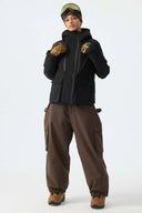 Women's Brown Thermal Waterproof Utility Cargo Baggy Snow Pants