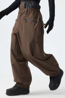 Men's Brown Thermal Waterproof Utility Cargo Baggy Snow Pants