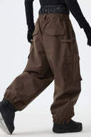 Men's Brown Thermal Waterproof Utility Cargo Baggy Snow Pants