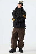 Men's Brown Thermal Waterproof Utility Cargo Baggy Snow Pants