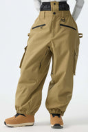 Women's Brown Thermal Waterproof Utility Cargo Baggy Snow Pants