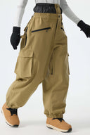 Women's Khaki Thermal Waterproof Utility Cargo Baggy Snow Pants