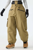 Women's Khaki Thermal Waterproof Utility Cargo Baggy Snow Pants