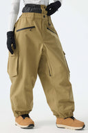 Women's Khaki Thermal Waterproof Utility Cargo Baggy Snow Pants