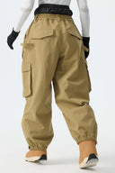 Women's Khaki Thermal Waterproof Utility Cargo Baggy Snow Pants