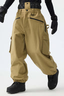 Men's Brown Thermal Waterproof Utility Cargo Baggy Snow Pants